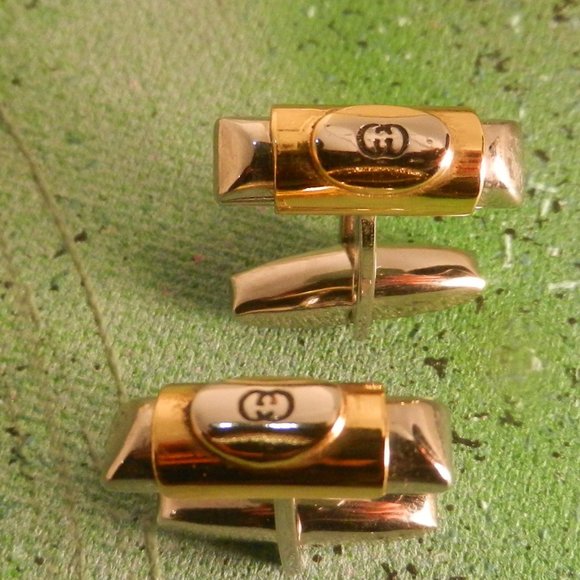 VTG Gucci logo designer cufflinks silver gold Accessory Collection luxury GG - Picture 9 of 16
